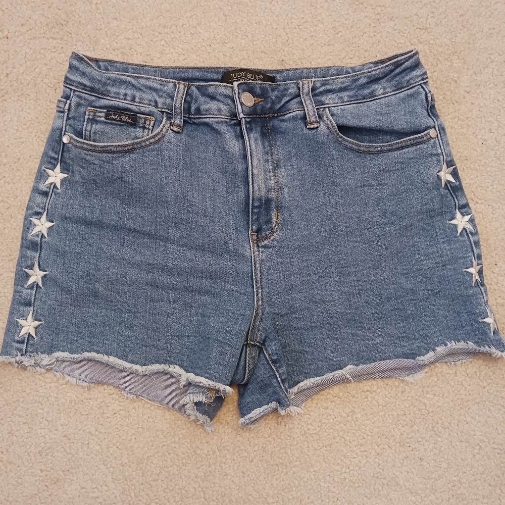 Judy Blue Light Blue Star-Accent Denim Shorts
